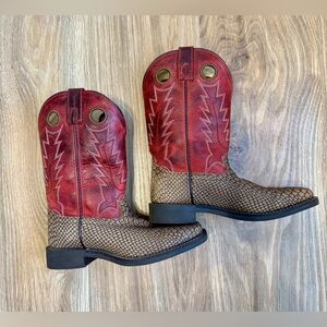 🥾 Smoky Mountain Western Boots Youth Size 4.5R | Red & Brown Python Print